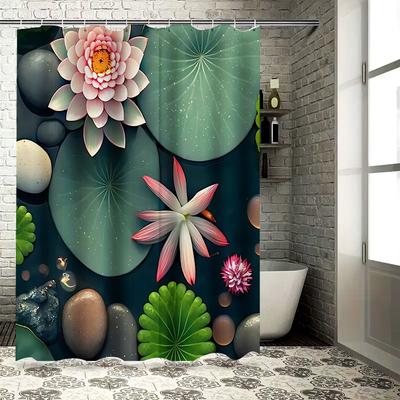 Lotus Water Lily Shower Curtain For Bathroom Decor Nature-Inspired Design Waterproof And Durable Perfect For Home And Hotel Use