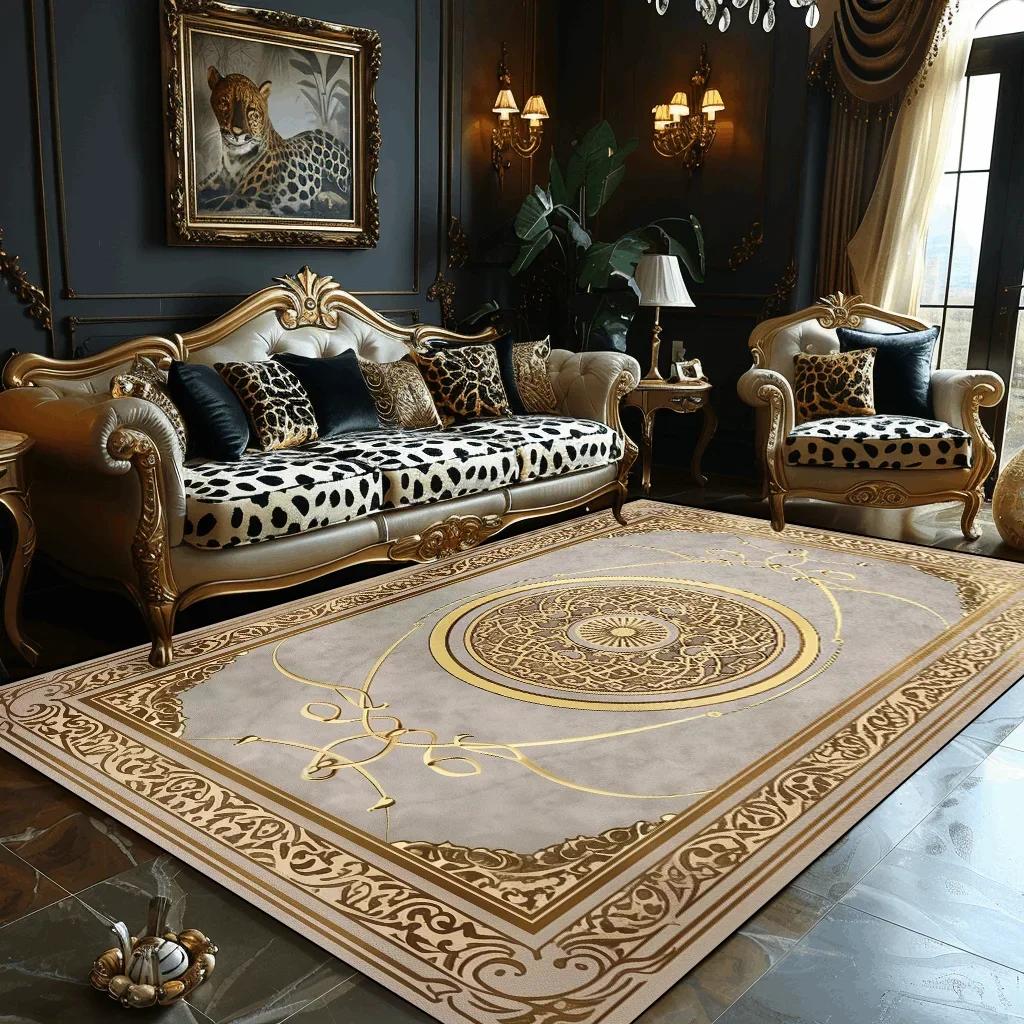 Luxury Golden Carpet Living Room Decoration Home Sofa Table Beside Carpets Bedroom Hotel Hall Non-slip Soft Floor Mats Tapete