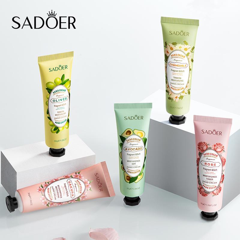 Sadoer 5Pcs/Set Fruit Plant Fragrance Hand Cream Sets Moisturizing Anti Dry Hand Lotion Sets Hands Skin Care Products