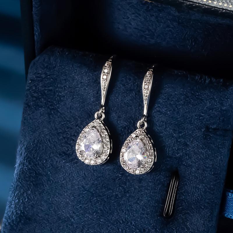 Элегантные серьги-крючки для женщин, медные, инкрустированные цирконом в виде капель воды, подвески для ушей, высококлассные свадебные серьги, серьги для свадебной фотосессии