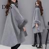 Winter Coat Lady Cape Dolman Sleeves Thick Shawl Loose Stand Collar Solid Cozy Wool Blend Trench Color Faux Fur Decor Warm Daily Wear Work Outdoor
