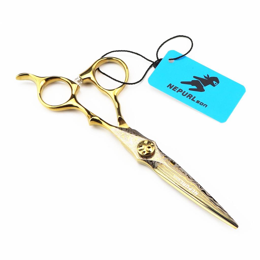 MCG-15 Gold Damascus Hairdressing Scissors Set: Straight, Serrated, Thinning Shears for Salon.