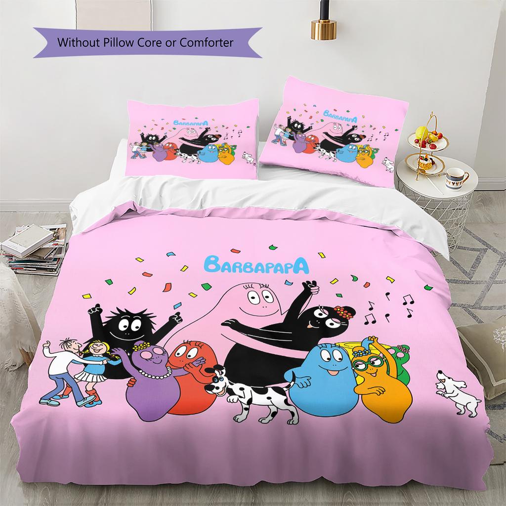 The Barbapapa Family Pattern Bedding Quilt Set Home Decoration Gift (1 * duvet cover + 2 * pillowcase without core)