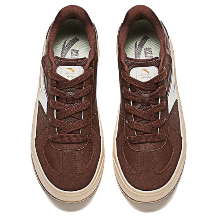 Anta Trendy Retro Slip-Resistant Shock-Absorbing Wear-Resistant Low-Top Sneakers Women Sneakers Chestnut-Brown Ivory-White 922538023-1