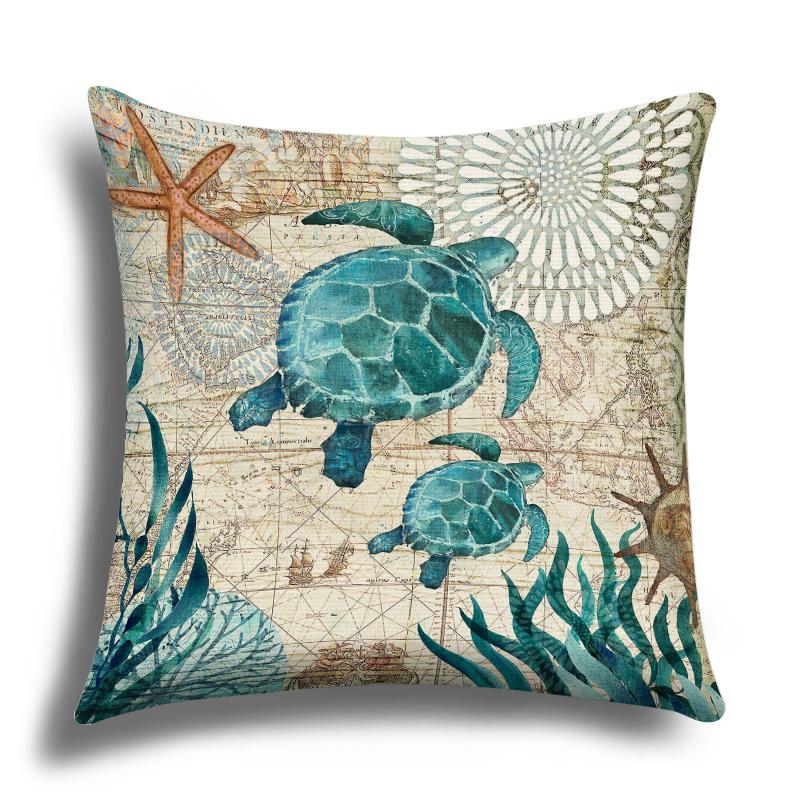 Linen Pillowcase, Marine Life Printing Cushion Cover 40x40 50x50 60x60, Suitable for Bed Car Sofa, Pattern Can Be Customized