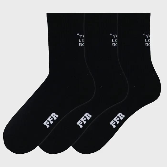 Black Basic Plain Sports Cushion Long Socks Set 3-Pack Black