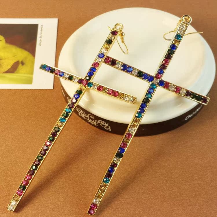Stylish Cross Shape With Diamonds Religious Studs Alloy Cross Earrings Exquisite