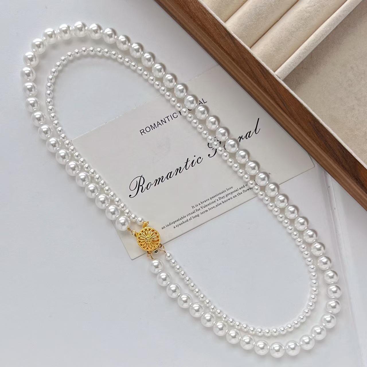 

Vintage High-Gloss Cold White Imitation Australian White Artificial Crystal Pearl Double-Layer Necklace Collarbone Chain