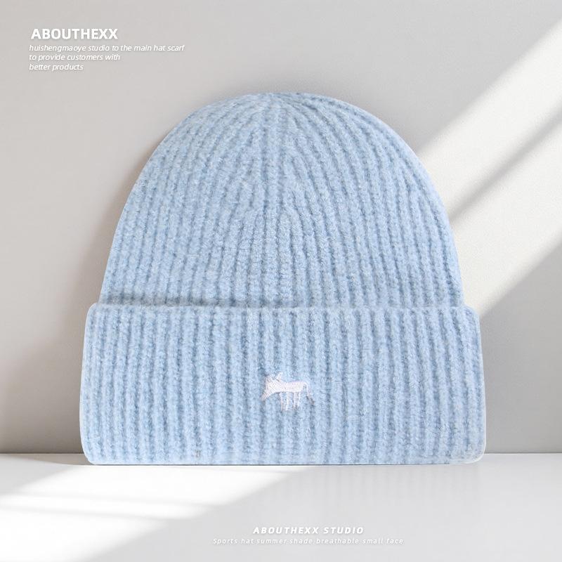 Couple Style Cute Cartoon Little Fox Embroidered Hat for Women Autumn and Winter Warm Knitted Hat Ear Protection Korean Style Woolen Hat for Men