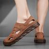 Men Outdoor Hiking Sandals Handmade Flats Black Summer Roman Sandals Retro Wide Leather Beach Shoes Over Sized