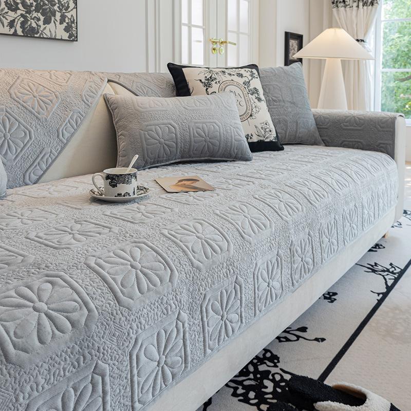 Cojín de sofá de otoño e invierno, cojines de asiento antideslizantes de alta gama, funda de sofá de vellón grueso, funda de tela