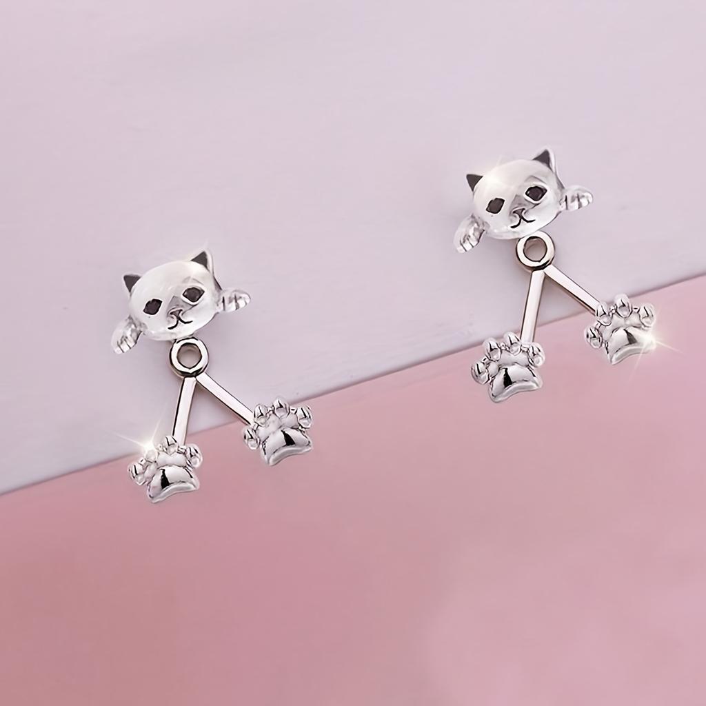 Paar Damen Katzenpfoten-Ohrringe - Niedlicher Haustierschmuck mit ausdrucksstarken Augen, Zarte Alltags- und formelle Ohrringe für Damen, Geburtstags-/Weihnachtsgeschenk