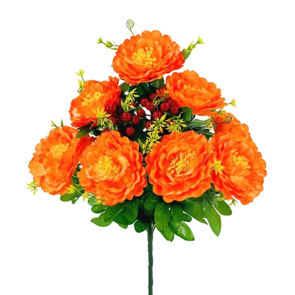 Multicolor Peony Artificial Flower Green Leaves Red Berries Decorative Flower Bouquet Photo Props Floral Arrangement