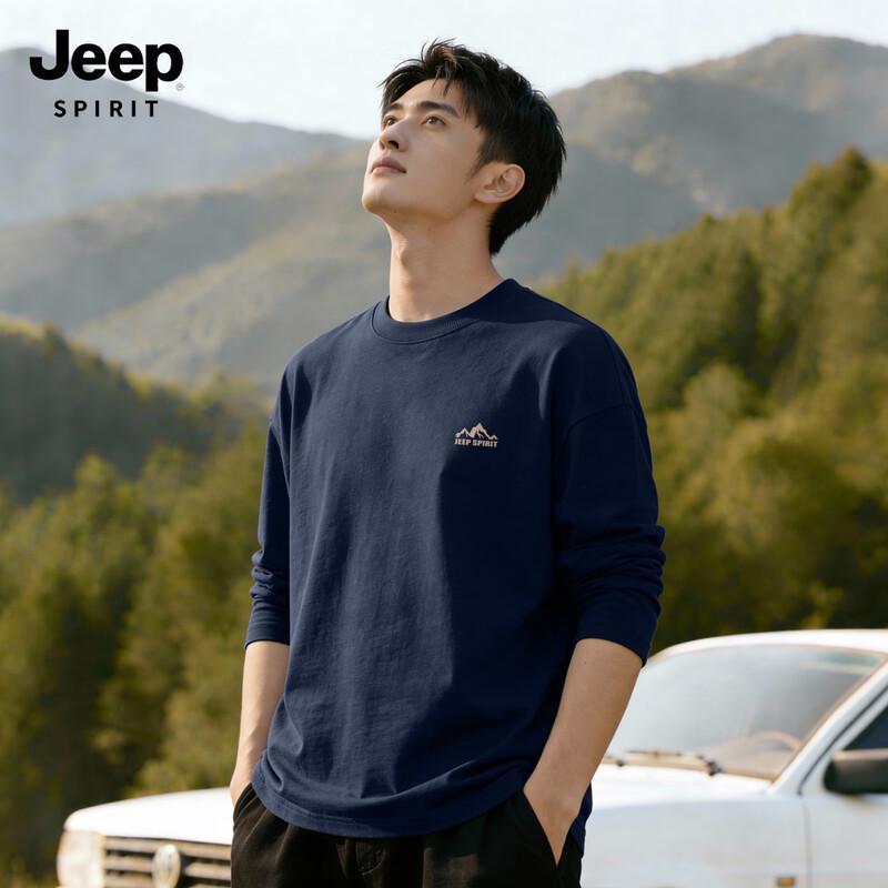 JEEP SPIRIT Men's Casual Loose-Fit Cotton Long Sleeve T-Shirt
