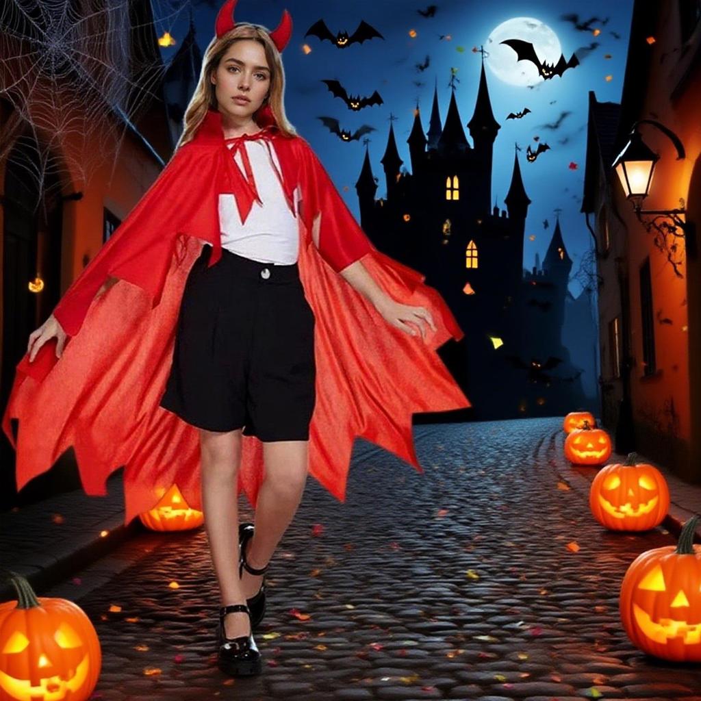 Vampire Costume Set Gothic Cape Cloak with Horned Headband Halloween Cosplay Outfit for Women Men Party Accessories Horror Decor