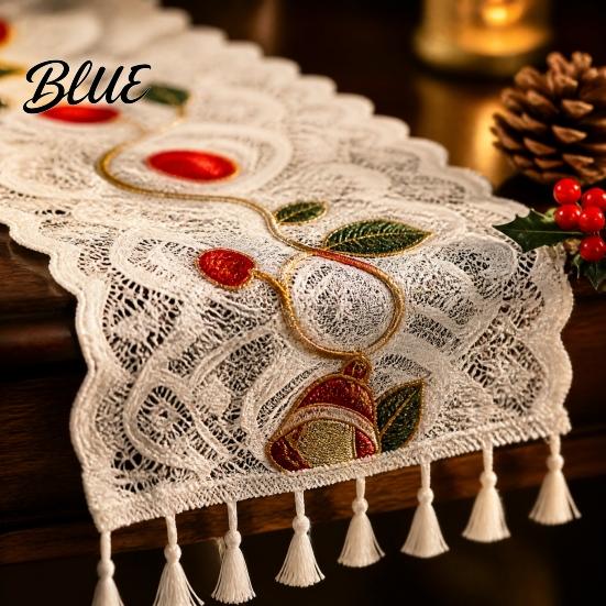 Seasonal Table Runner Christmas Lace with Tassels Embroidered Festive Dining Rustic Cover Decorative Cover for Holiday Parties Durable Runners