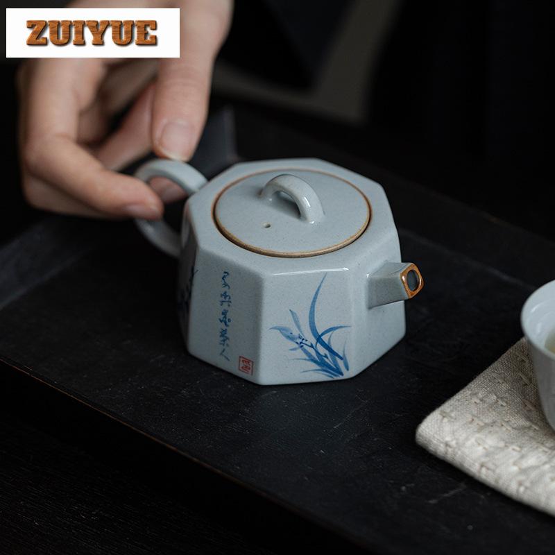 90ml Green Glaze Hand Painted Teapot Household Four Gentlemen Bafang Pot Luxury Pot Tea Maker Kettle Tea Items Services Ornament