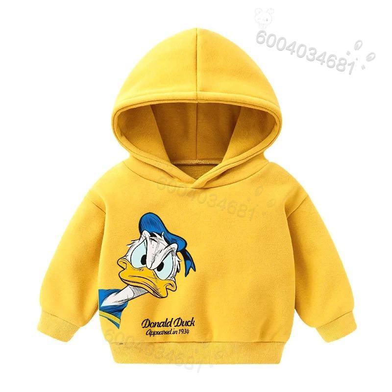 Stylish Kids Hoodie Pullover, Timeless Cartoon Duck Figure With Vintage Text Art Graphic Sweatshirt, Autumn Winter Casual Long Sleeve Top for Children