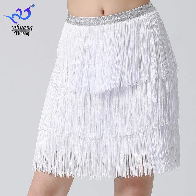 

Latin Fringe Skirt for Dance Practice and Stage Performance Large білий