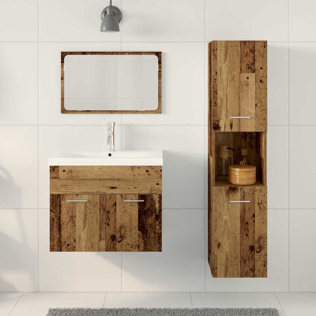Bathroom Furniture Set with Cabinet with Door 4 Pcs Brown Wood Based Material