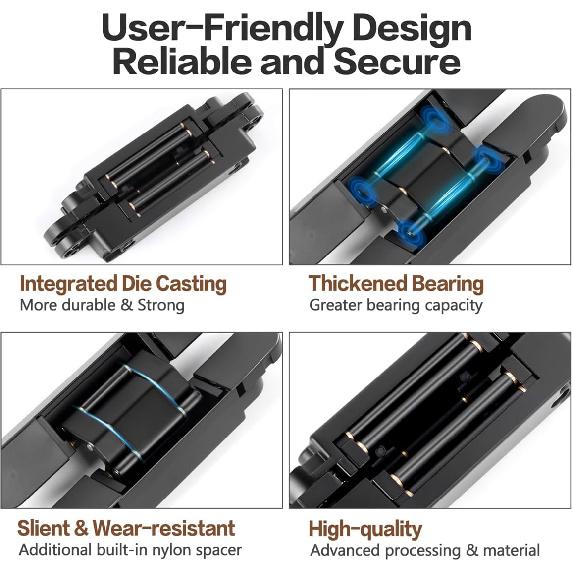6 inch Hidden Door Hinges (2Pcs) Invisible Hinges for Doors, 180 Degree Swing Concealed Hinges, 3 Way Adjustable & Heavy Duty Hinges(Black)