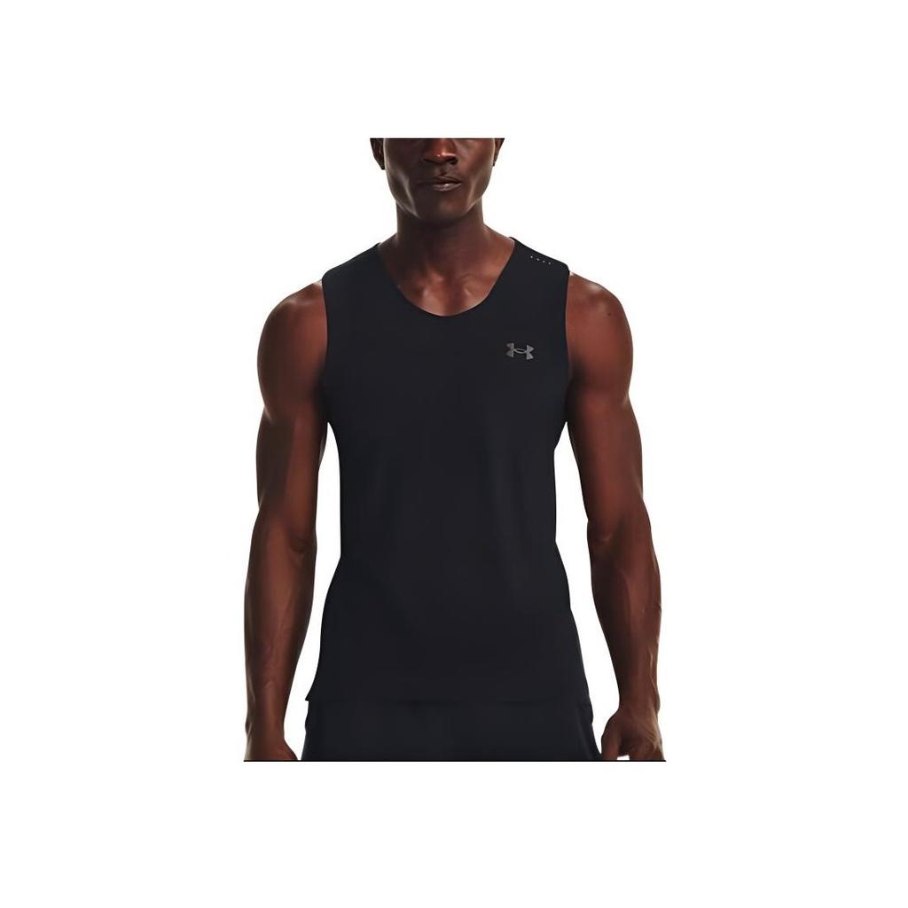 Under Armour UA Launch Elite Solid Logo Slim Fit Moisture Wicking Cool Round Neck Sleeveless Tank Top Men Tops Black 1382608-001