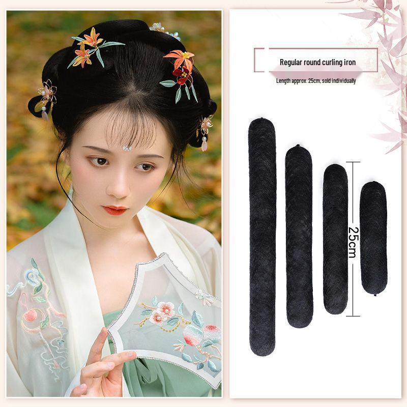 Tang Dynasty Wig Bag: Style-Ready Head-Covering with Side Ties, Hanfu-Inspired Round Hair Roller Pad.