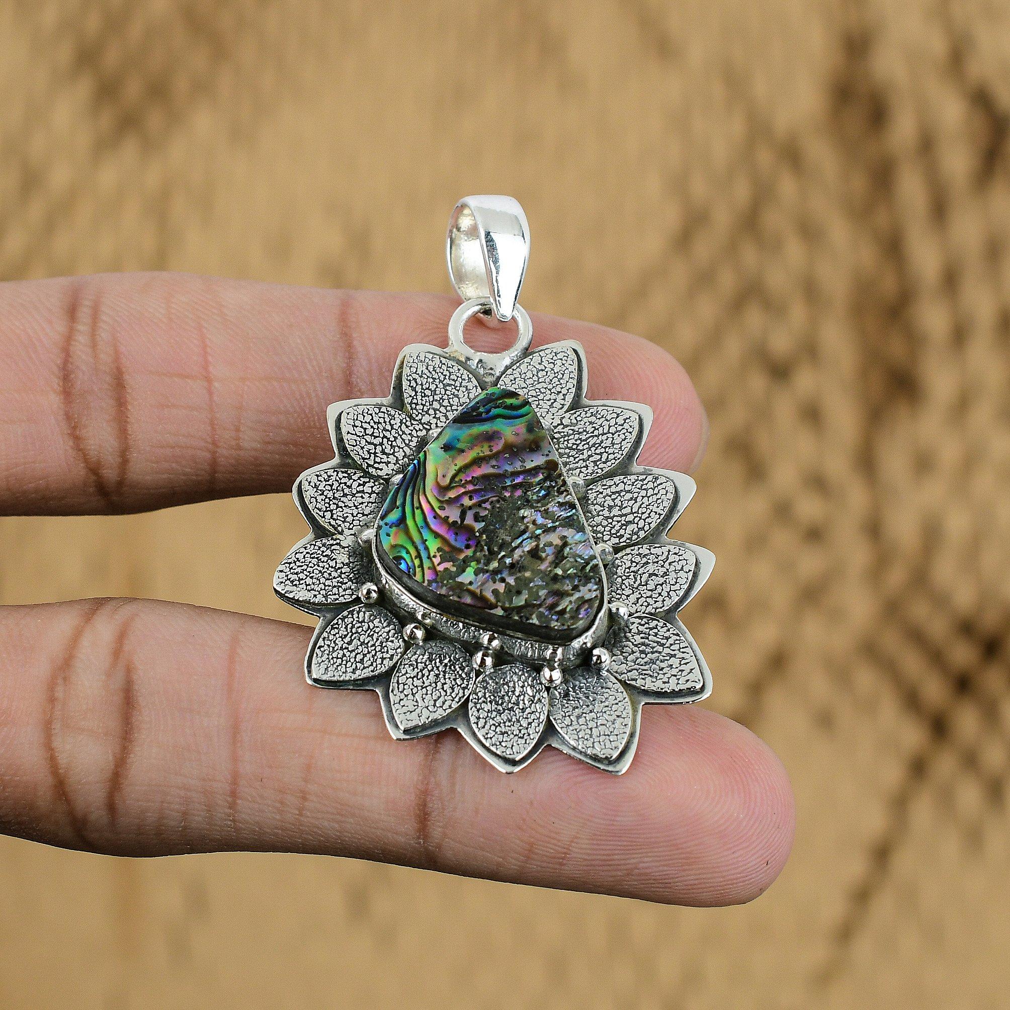 

Gift For Women Pendant 925 Sterling Silver Natural Abalone Shell Gemstone