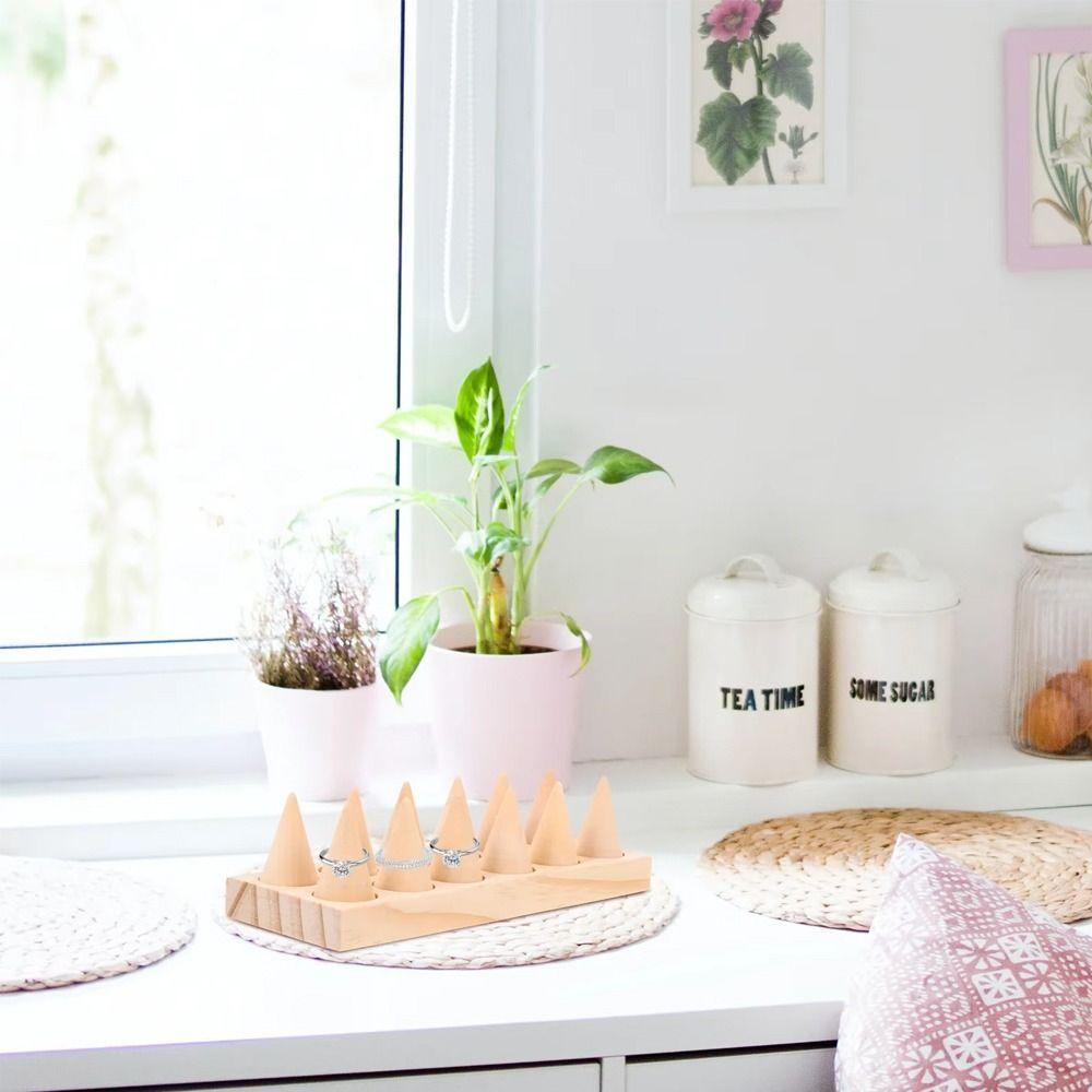Decorative Wood Cone Ring Display Stand Retro Ring Storage Rack Crafts Bangle Storage Tray  Key