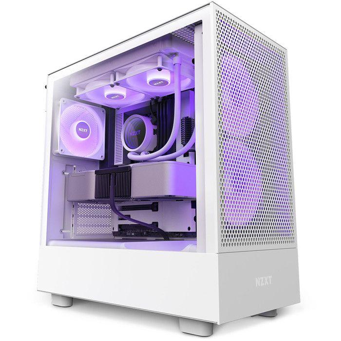 Boîtier moyen tour - NZXT - H5 Flow RGB - Blanc - Refroidissement optimal - Éclairage RGB