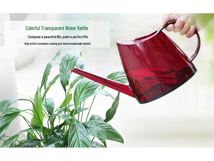 Long-Spout Transparent Watering Can for Gardens and Flowers, Colored Plastic, 2.5L Capacity.