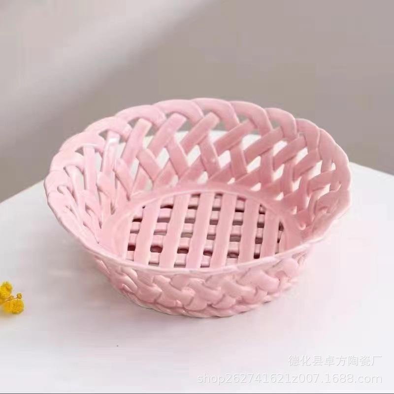 Handgewebter Keramik-Obstteller, Abtropfkorb, Süßigkeitenteller, Snackteller, Aufbewahrungskorb, Ablage, Brotbackform, Dessertschale