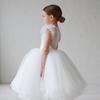 Children Solid Fashion Bow  Mesh Fluffy Sleeve  Little Girl Join Wedding Party Sleeveless Princess Dress