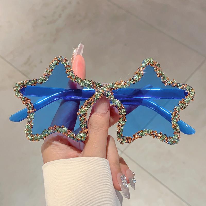 Chic Stars Design Pink Shades Women Rhinestone Shiny Trends Decor Sun Glasses New Ins Brand Holiday Beach Sunglasses