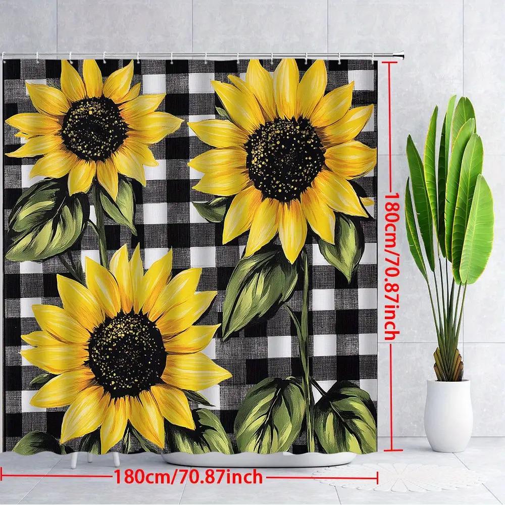 Waterproof Sunflower Shower Curtain Floral Tropical Sunflowers Bathroom Decor Curtain Waterproof Summer Art Print Shower Liner