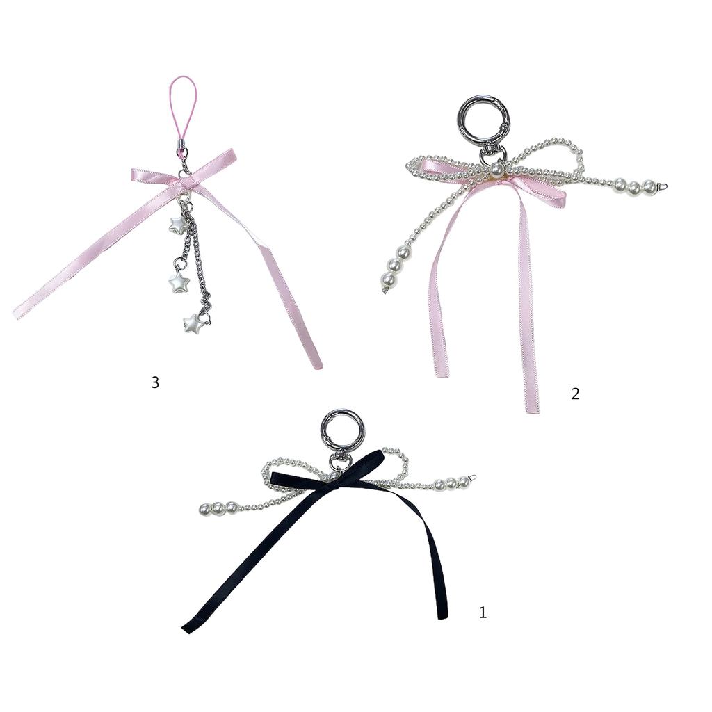 Cute Pearl Ribbon Bowknot Keychain Pendant Keyring Charm Lovely Hanging Decorations for Purse Bag Backpack Handbag