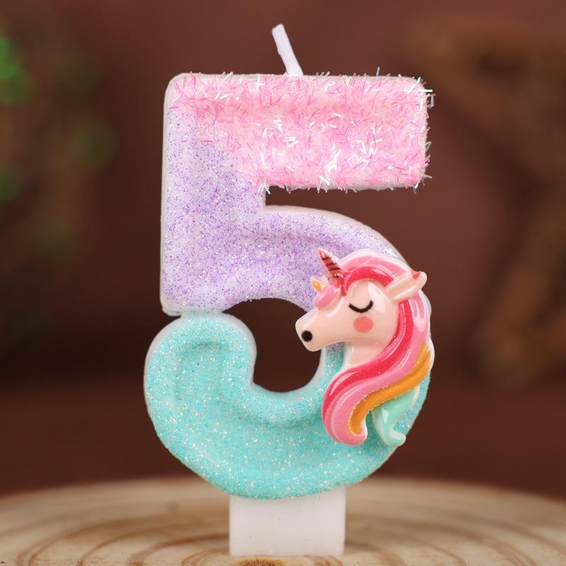 Creative Unicorn Number Candle Birthday Cake Decoration Plug-in First Birthday Party Handmade Candle 09