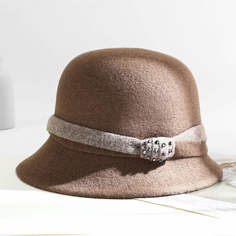 New wool bucket hat women's autumn and winter elegant basin hat outdoor leisure warm woolen top hat