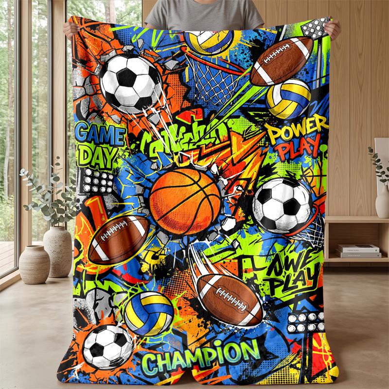 Sports Ball Collage Theme Blanket Lightweight Warm Flannel Blanket Decorative Throw Blanket for Home Decoration