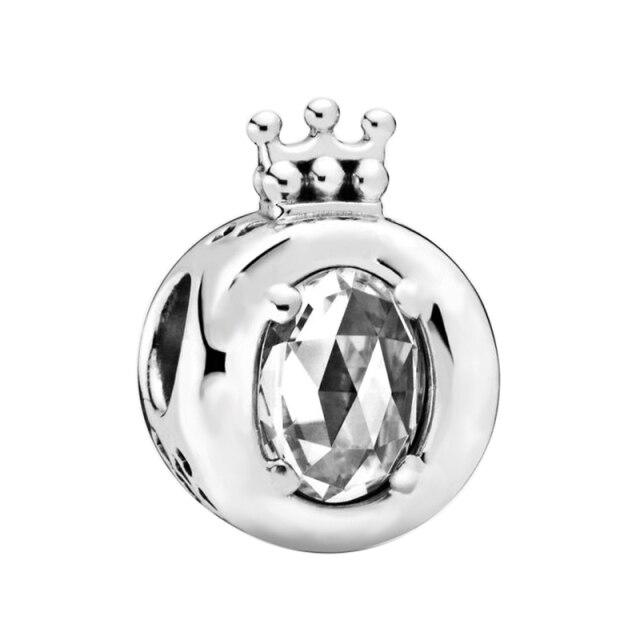 New Zircon Crown Pendant Bead Safety Chain Fit Original Fashion Charms Silver Color Bracelet Women Girl Jewelry Custom