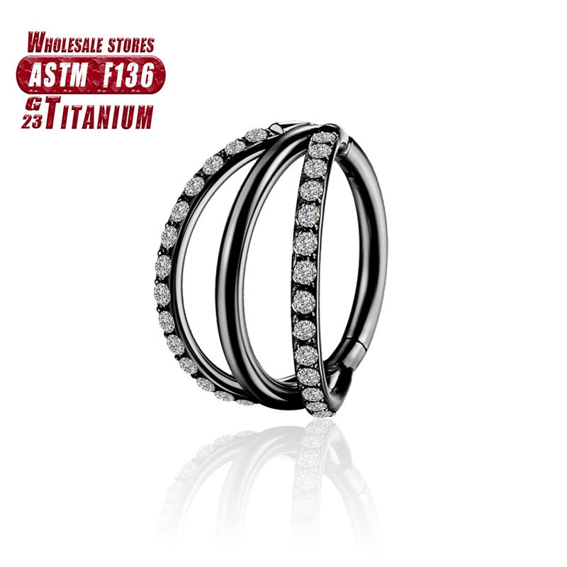 F136 Titanium Piercing Double Layered Triple Stack Hinged 16g Zircon Nose Ring Helix Cartilage CZ Small Cartilage Septum Clicker