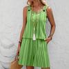 Women's Striped Print Sleeveless Two-Piece Set with Round Neck and Shorts for Summer Casual Wear
