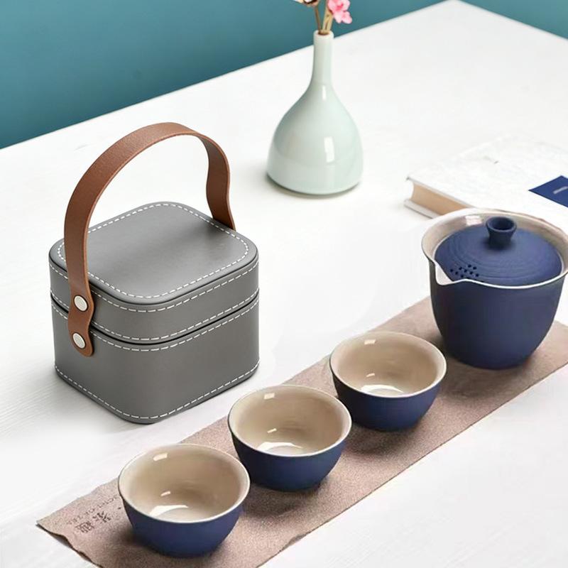 Business Gifts Travel Tea Set Kuaike Cup One Pot Three Cups Portable Cover Bowl Small Set Outdoor Kung Fu Tea Set