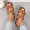 Women's Wide Width Double Buckle Cork Slides - Flat Sole Mule Sandals for Outdoor Wear, Casual Single Strap Thongs
