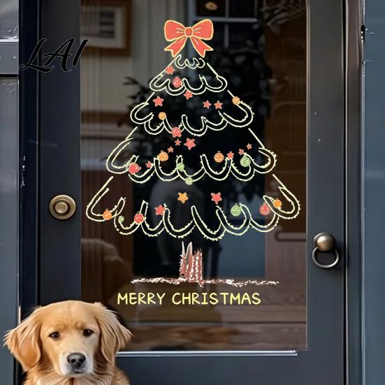 Festive Tree Window Stickers Christmas Sticker Cling Decal Static Simple Line Waterproof Holiday Ornaments Removable