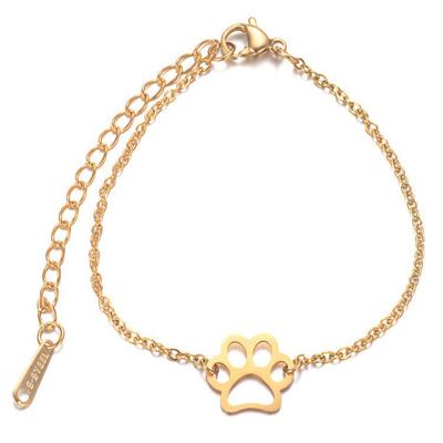 Titanium Steel Hollow Out Dog Paw Bracelets Lovely Print  Gold Color Adjustable Link Chain Animal Paw Men Armband