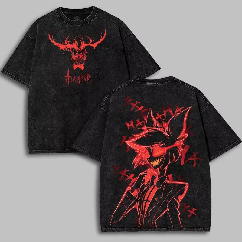 Alastor Hazbin Hotel Camiseta Gráfica Hombres Mujeres Ropa Moda Callejera Lavada Oversize casual cómoda