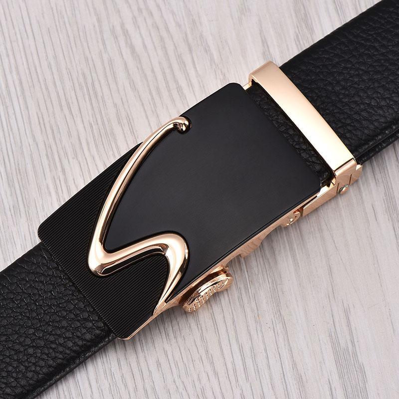 Men'S Cowhide Belt High-End Automatic Buckle Leather Belt Men'S Middle-Aged And Young Leisure Business Belt Men
