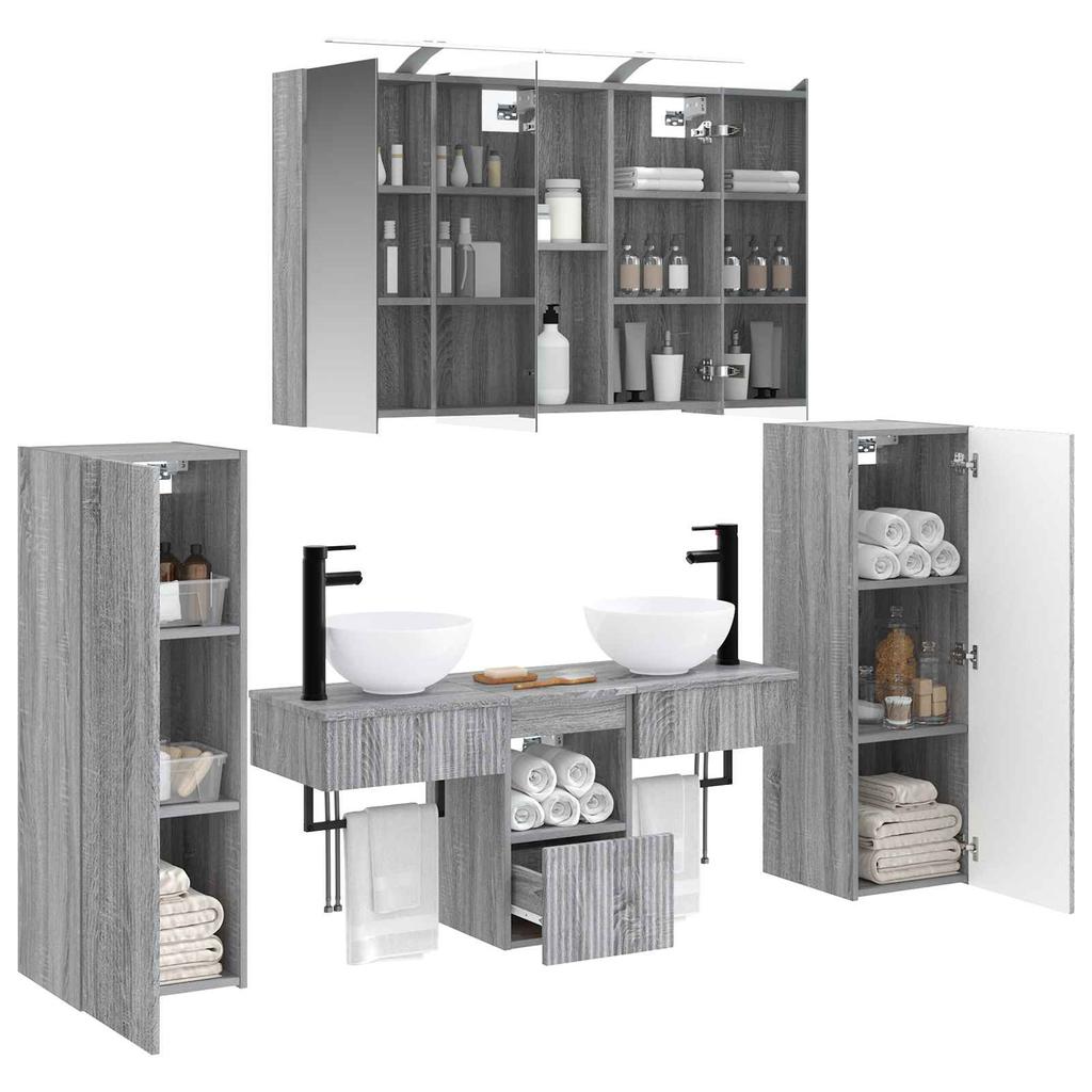 Bathroom Furniture Set 6 pcs Grey Sonoma Engineered Wood and Glass
