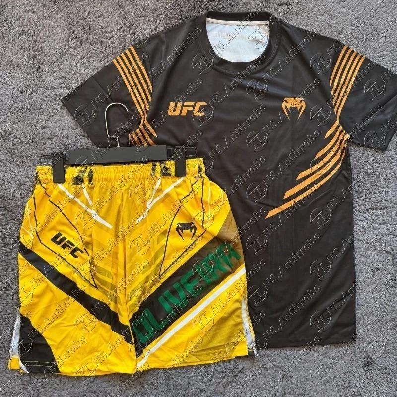 Férfi lélegző gyorsan száradó boksz edzőszett Kígyómintás rövid ujjú póló rövidnadrág MMA küzdősportok